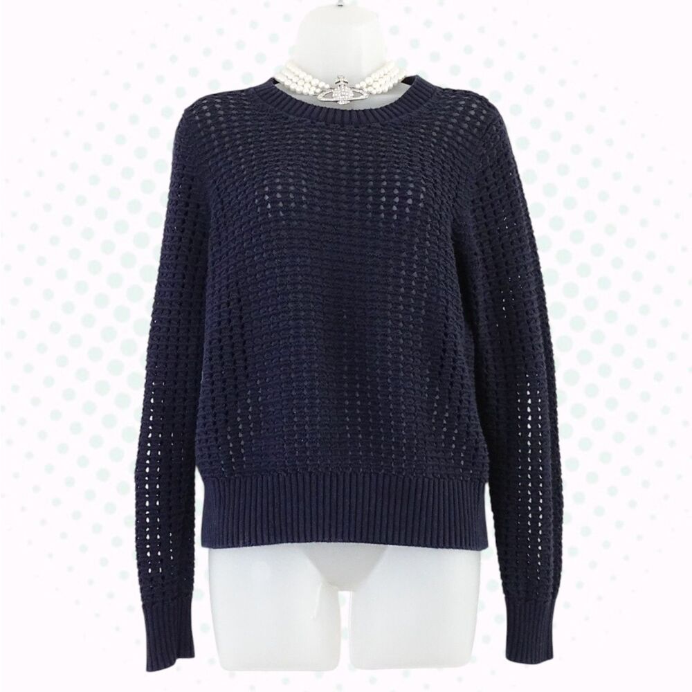 GAP Navy Blue Mesh Knit 100% Cotton Pullover Crew Neck Sweater Size S